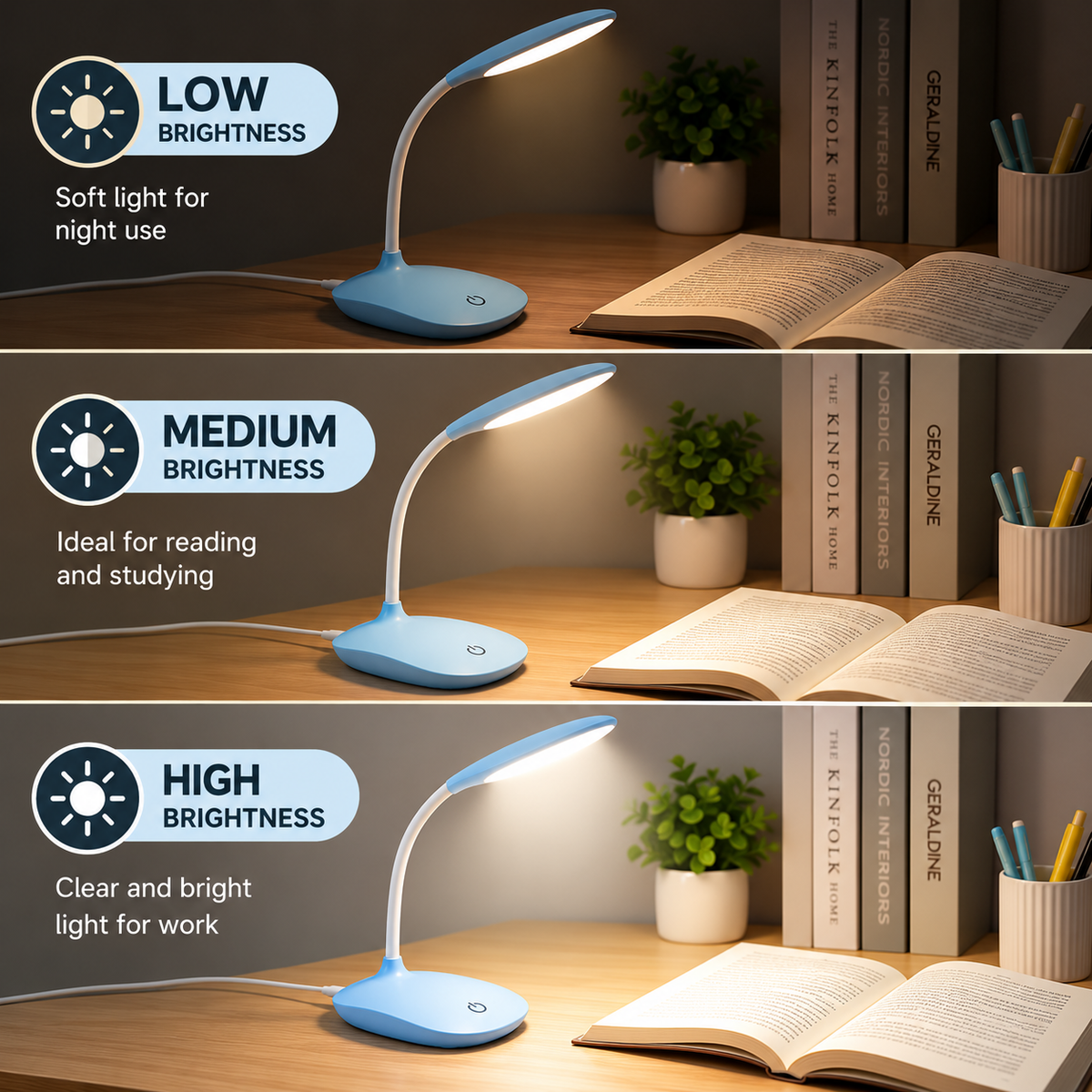 Minimal Aesthetic LED Desk Lamp – Touch Control USB Flexible Study Light