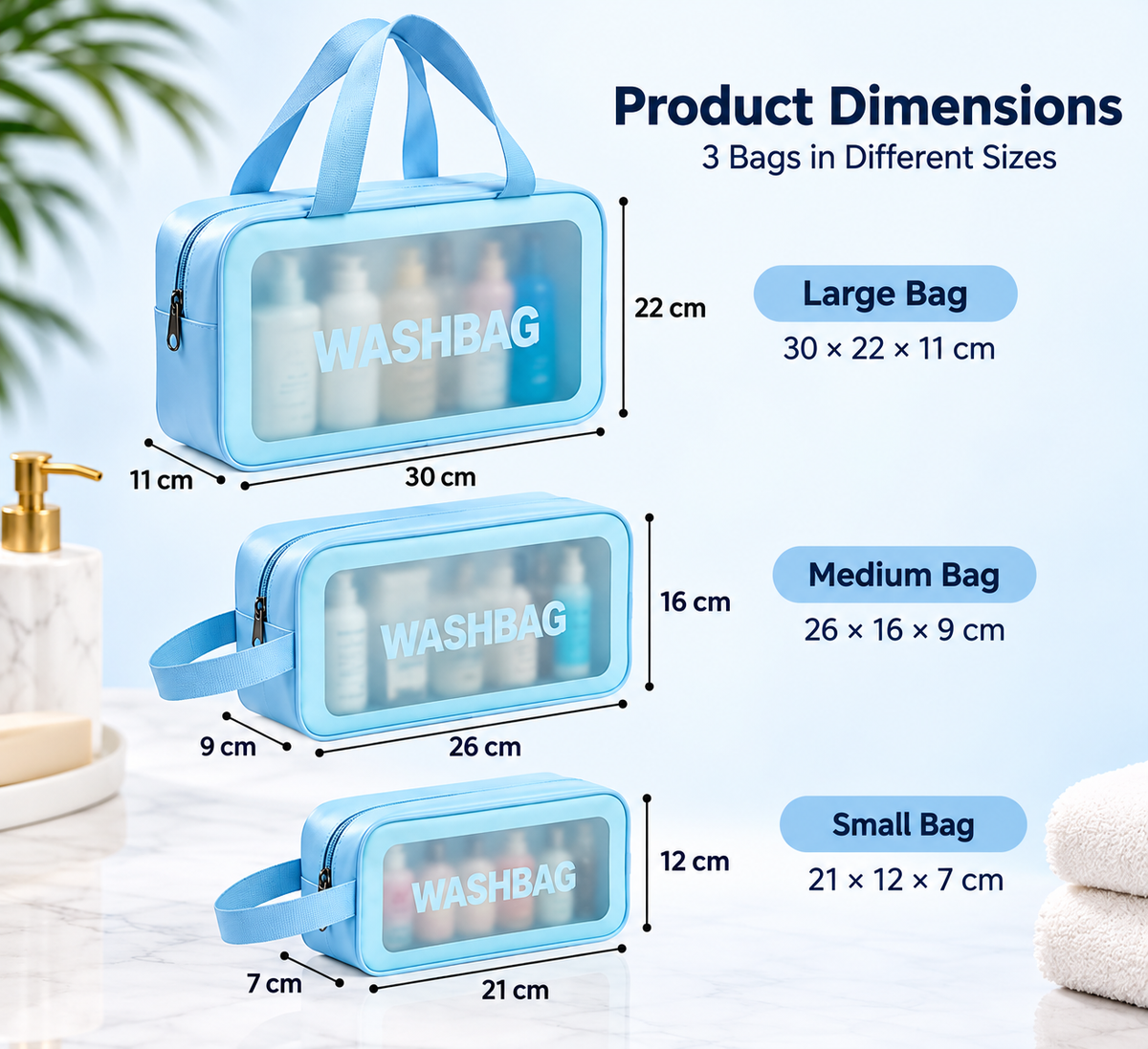 3-Piece Travel Wash Bag Set