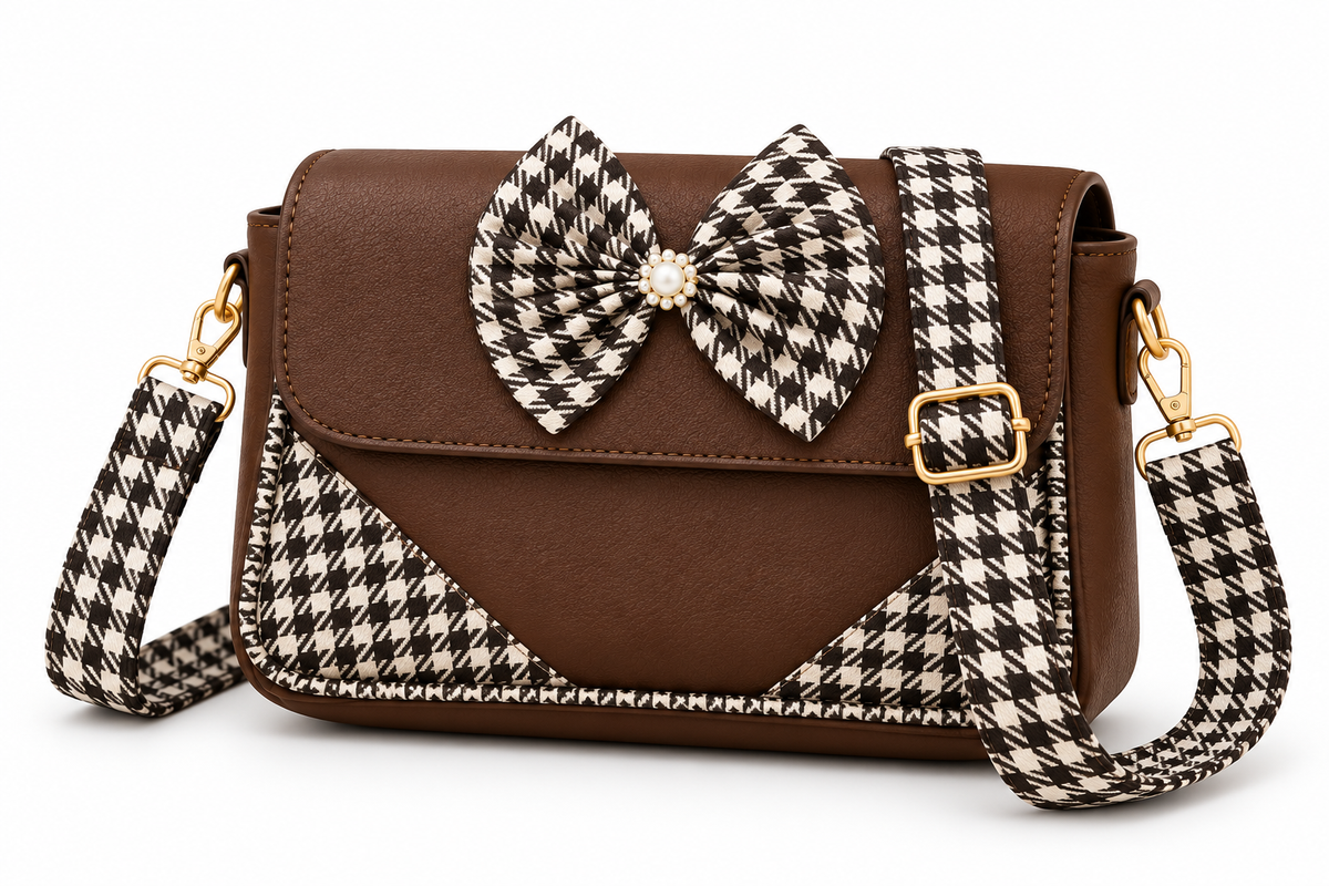 Women’s Bow Sling Bag | Stylish Houndstooth Crossbody Handbag