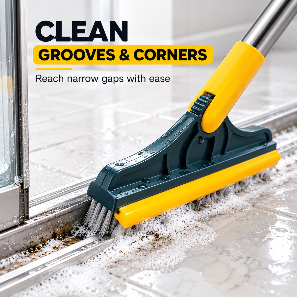 2-in-1 Floor Cleaning Brush with Long Handle – 120° Rotating Bathroom Tile Scrubber