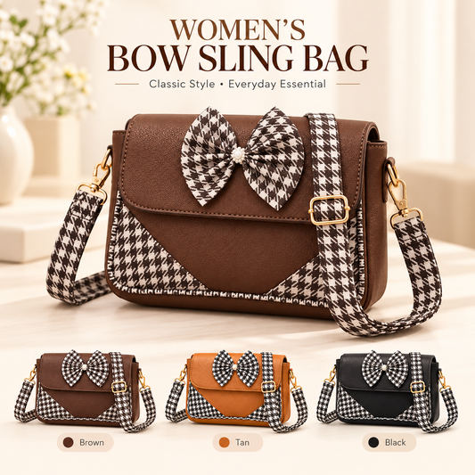 Women’s Bow Sling Bag | Stylish Houndstooth Crossbody Handbag