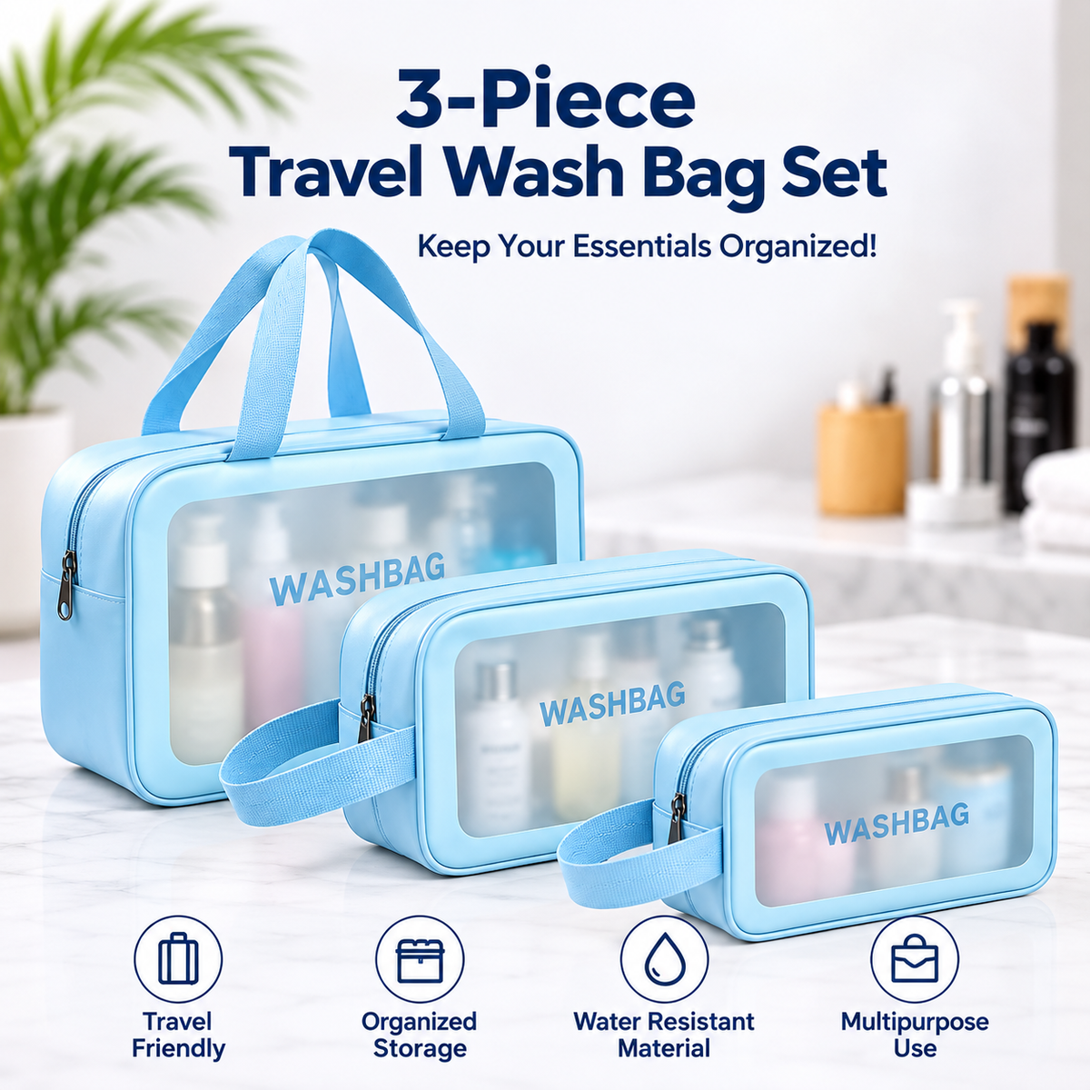 3-Piece Travel Wash Bag Set