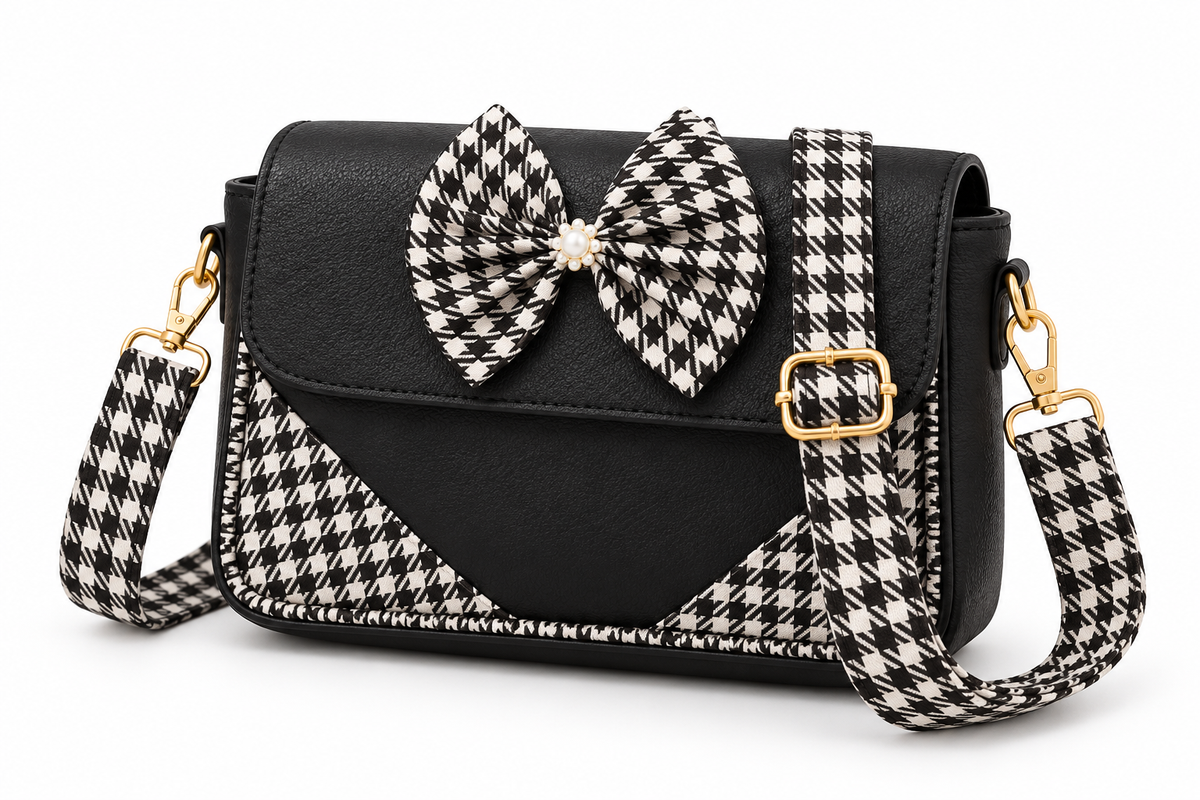 Women’s Bow Sling Bag | Stylish Houndstooth Crossbody Handbag